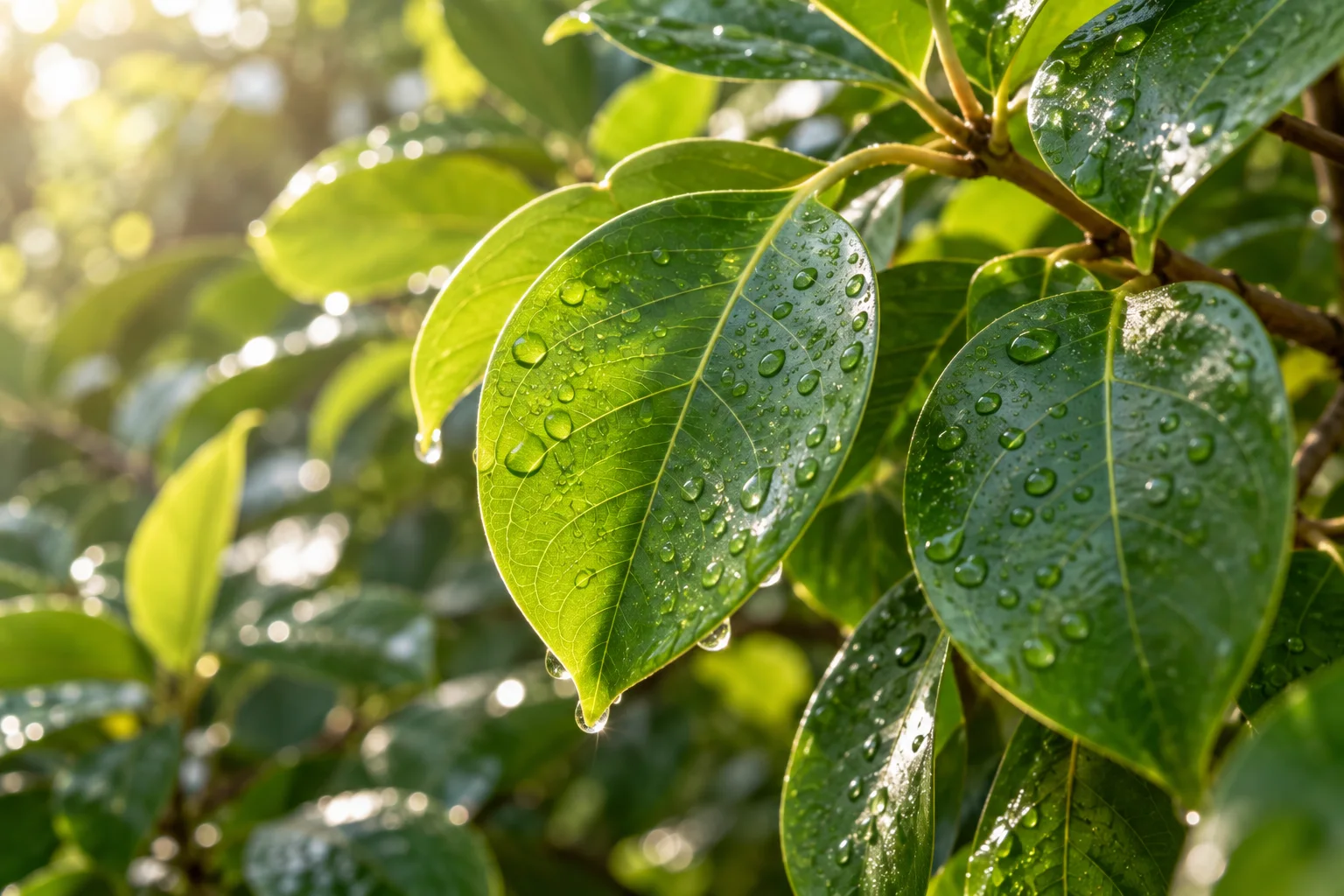 Green leaves and water droplets, reflecting the care behind Trust Chemicals